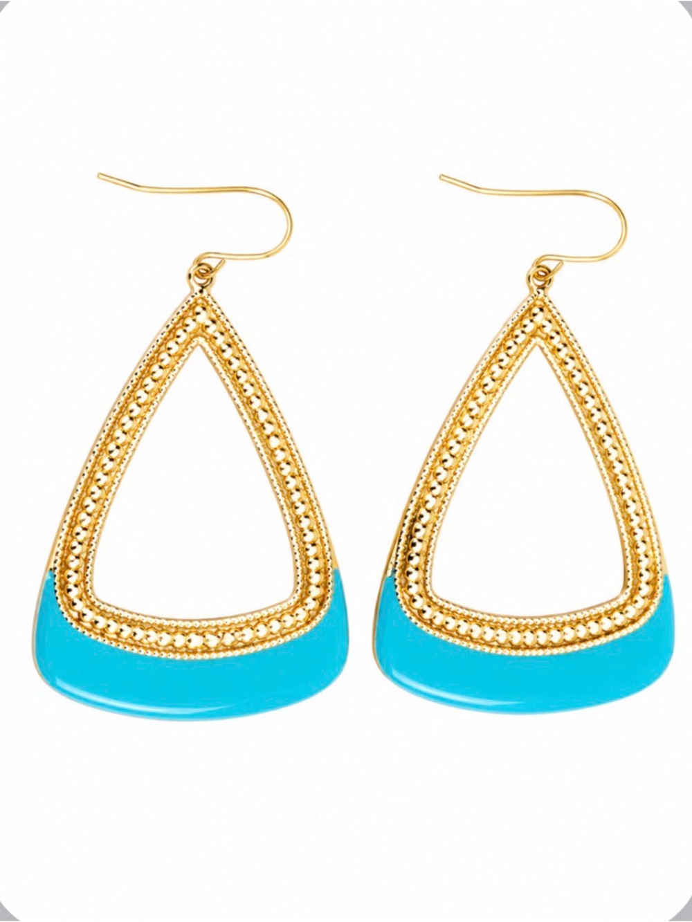 Gold and Turquoise Teardrop Dangle Earrings - Women costume Jewelry
